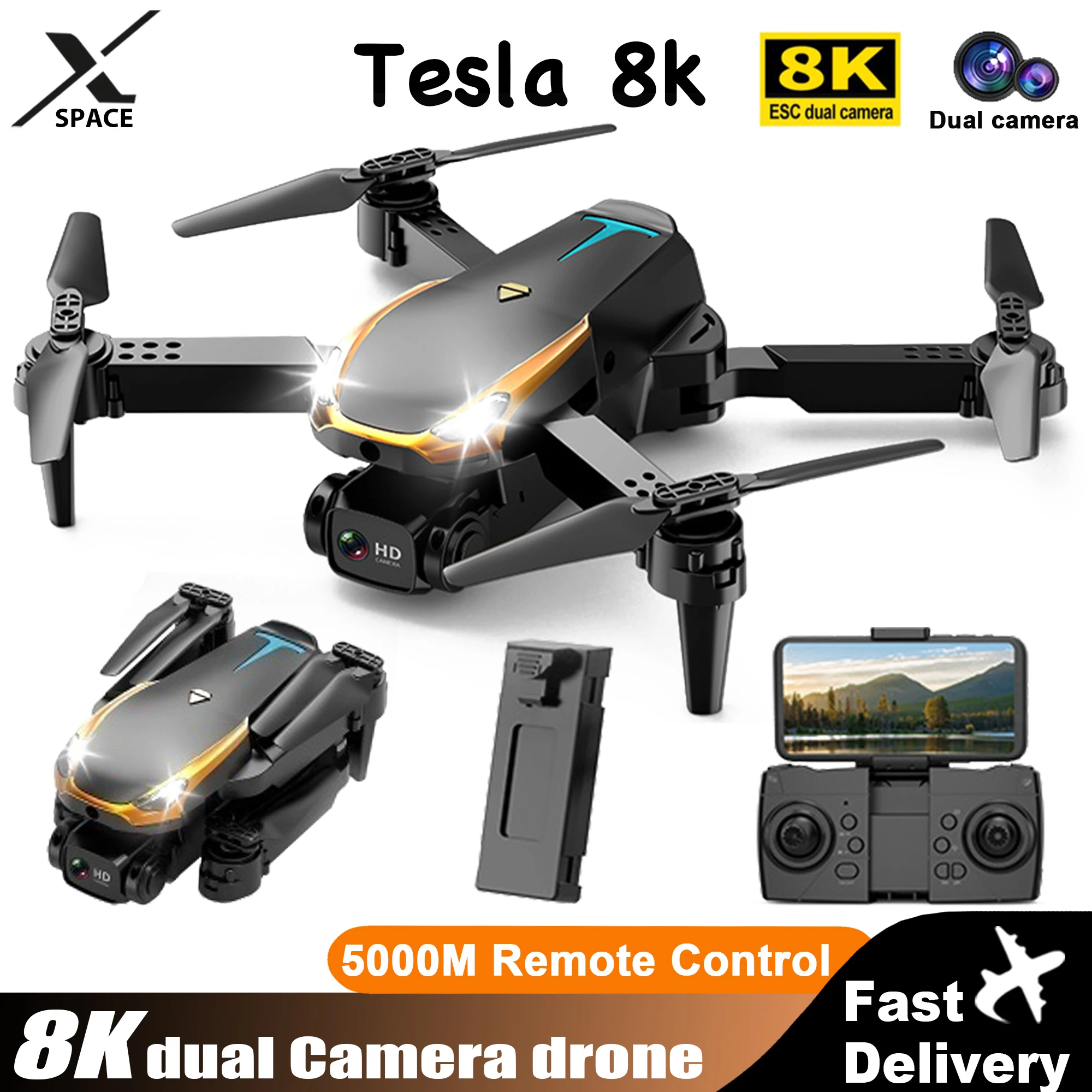 Tesla 8K Drone Professional 4K Aerial Photography Quadcopter RC Helicopter Obstacle Avoidance Hlicopter Wifi FPV Dron Kids Toy